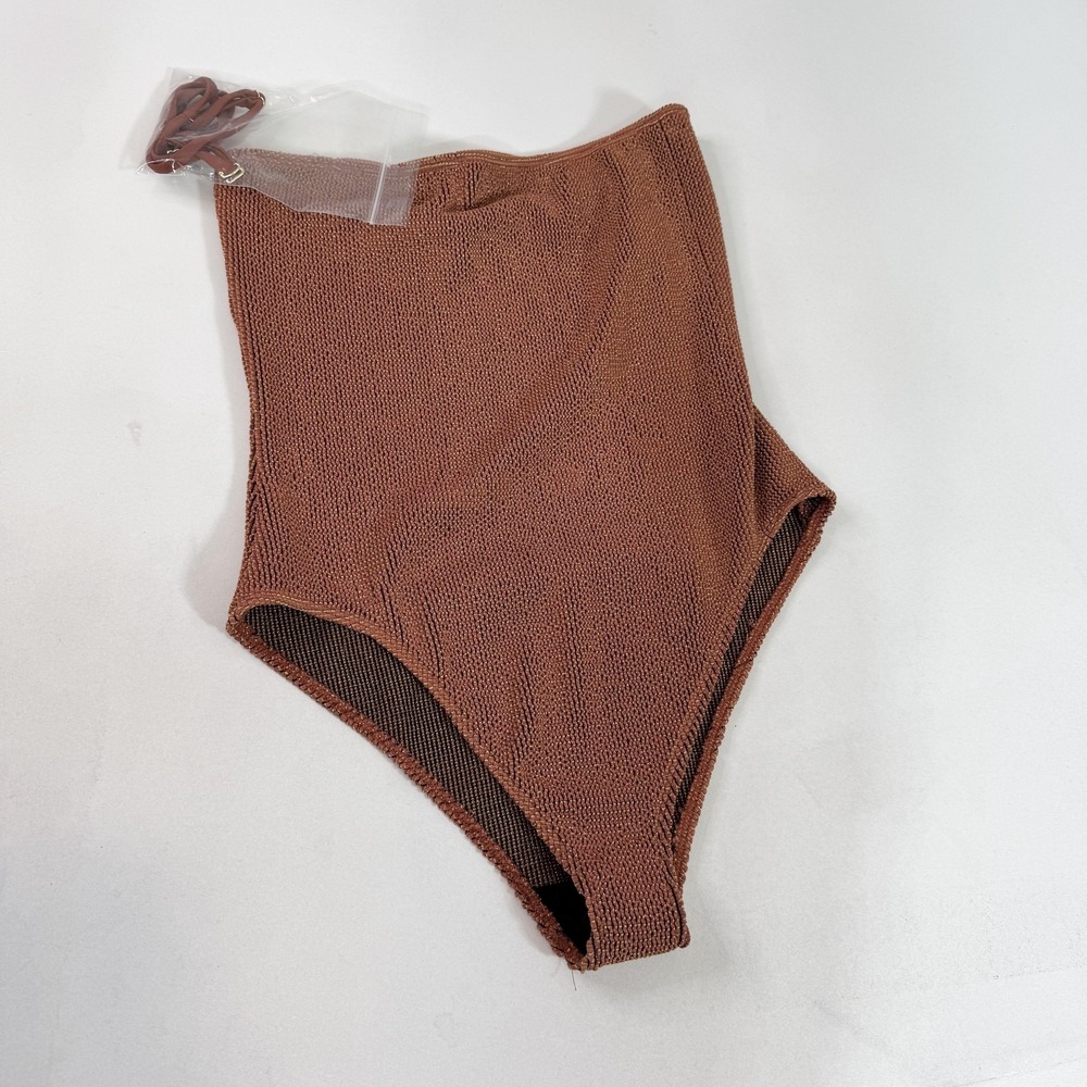 Beach Riot Bikini Bottom Womens Medium Brown High Waisted Textured Made‎ In USA